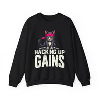 Load image into Gallery viewer, Hacking Up Gains cat graphic Sweatshirt | Fitness Workout Humor