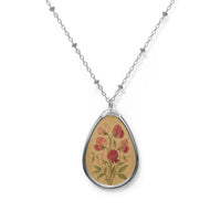 Load image into Gallery viewer, Sweet Pea -  Oval Necklace | Teardrop Pendant with Red Flowers