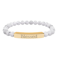 Load image into Gallery viewer, Blessed Engraved Bar Bracelet Natural Stone Bracelet | Stretch