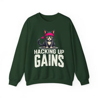 Load image into Gallery viewer, Hacking Up Gains cat graphic Sweatshirt | Fitness Workout Humor
