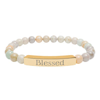 Load image into Gallery viewer, Blessed Engraved Bar Bracelet Natural Stone Bracelet | Stretch