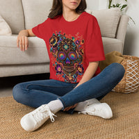 Load image into Gallery viewer, Intricate Lace Sugar Skull Shirt - Neon Filigree Floral Skeleton Tee - Retro Unisex Day of the Dead T-Shirt - Back to School Goth Clothing