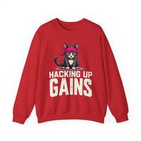 Load image into Gallery viewer, Hacking Up Gains cat graphic Sweatshirt | Fitness Workout Humor