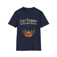 Load image into Gallery viewer, Cozy Evenings T-Shirt, Fall Fashion, Unisex Tee, Campfire Shirt, Gift for Nature Lovers, Casual Fall Wear
