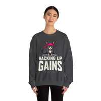 Load image into Gallery viewer, Hacking Up Gains cat graphic Sweatshirt | Fitness Workout Humor