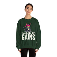 Load image into Gallery viewer, Hacking Up Gains cat graphic Sweatshirt | Fitness Workout Humor