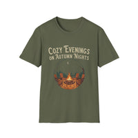 Load image into Gallery viewer, Cozy Evenings T-Shirt, Fall Fashion, Unisex Tee, Campfire Shirt, Gift for Nature Lovers, Casual Fall Wear