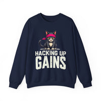 Load image into Gallery viewer, Hacking Up Gains cat graphic Sweatshirt | Fitness Workout Humor