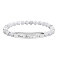 Load image into Gallery viewer, Positive Vibes Engraved Bar Bracelet | Natural Stone Stretch Bracelet