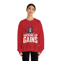 Load image into Gallery viewer, Hacking Up Gains cat graphic Sweatshirt | Fitness Workout Humor