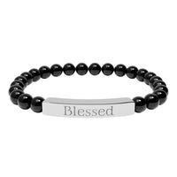 Load image into Gallery viewer, Blessed Engraved Bar Bracelet Natural Stone Bracelet | Stretch