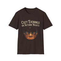Load image into Gallery viewer, Cozy Evenings T-Shirt, Fall Fashion, Unisex Tee, Campfire Shirt, Gift for Nature Lovers, Casual Fall Wear
