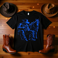 Load image into Gallery viewer, Retro Cowboy and Horse Shirt - Gold Western Graphic Tee - 80s Unisex Country T-Shirt - Edgy Back to School Streetwear Clothes