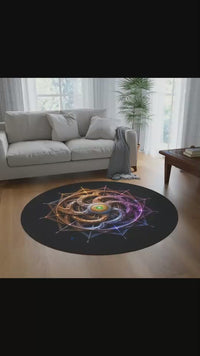 Load and play video in Gallery viewer, Mystic Mandala Round Rug — Cosmic Geometric Meditation Floor Mat