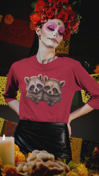 Load and play video in Gallery viewer, Sugar Skull Raccoons, Day of the Dead Trash Panda Tee, Calavera Raccoon Shirt, Halloween Tee, Dia de los Muertos Gift