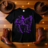 Load image into Gallery viewer, Retro Cowboy and Horse Shirt - Gold Western Graphic Tee - 80s Unisex Country T-Shirt - Edgy Back to School Streetwear Clothes